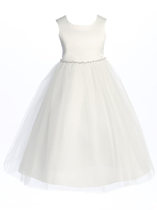 Big Girls White Wavy Rhinestone Pearl Trim Plus Size Communion Dress 16.5-20.5 - SophiasStyle.com